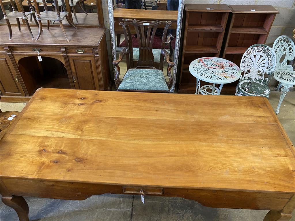 A 19th century French fruitwood hunt table, length 206cm, width 90cm, height 80cm